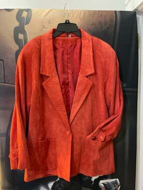 Vintage California Style Burnt Orange 100% Pig Suede Leather Blazer Jacket